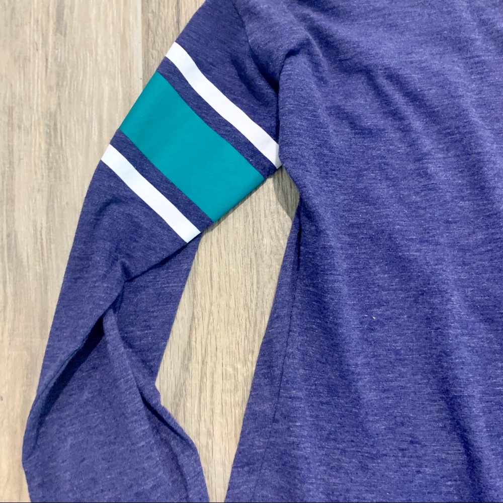 VS PINK Long Sleeve Henley Tee Logo Stripe Sleeve NWOT Medium - Picture 4 of 4